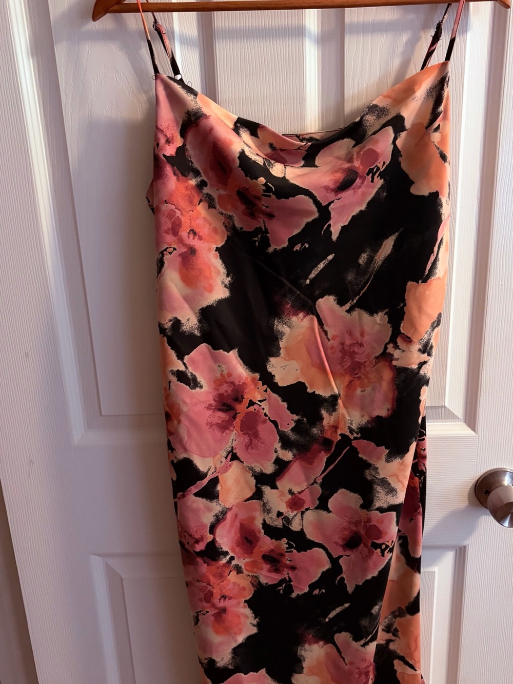 Bar III Pink and Black Floral Slip Dress